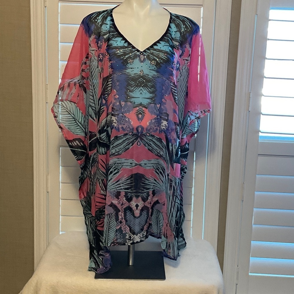 Chic Women's Pink and Blue Swim Cover-Up